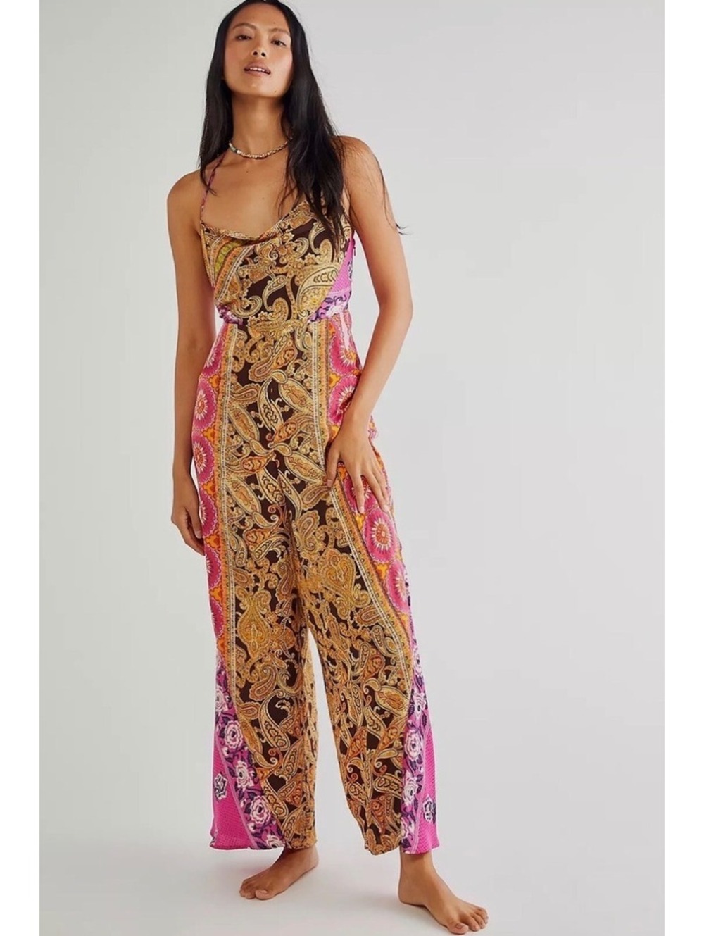 Free People Pink Paisley Print Jumpsuit Size Large
